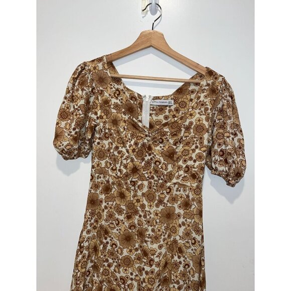 Faithfull The Brand Beige Balloon Sleeves Back Zipper Floral Mini Dress Women's - Picture 3 of 8
